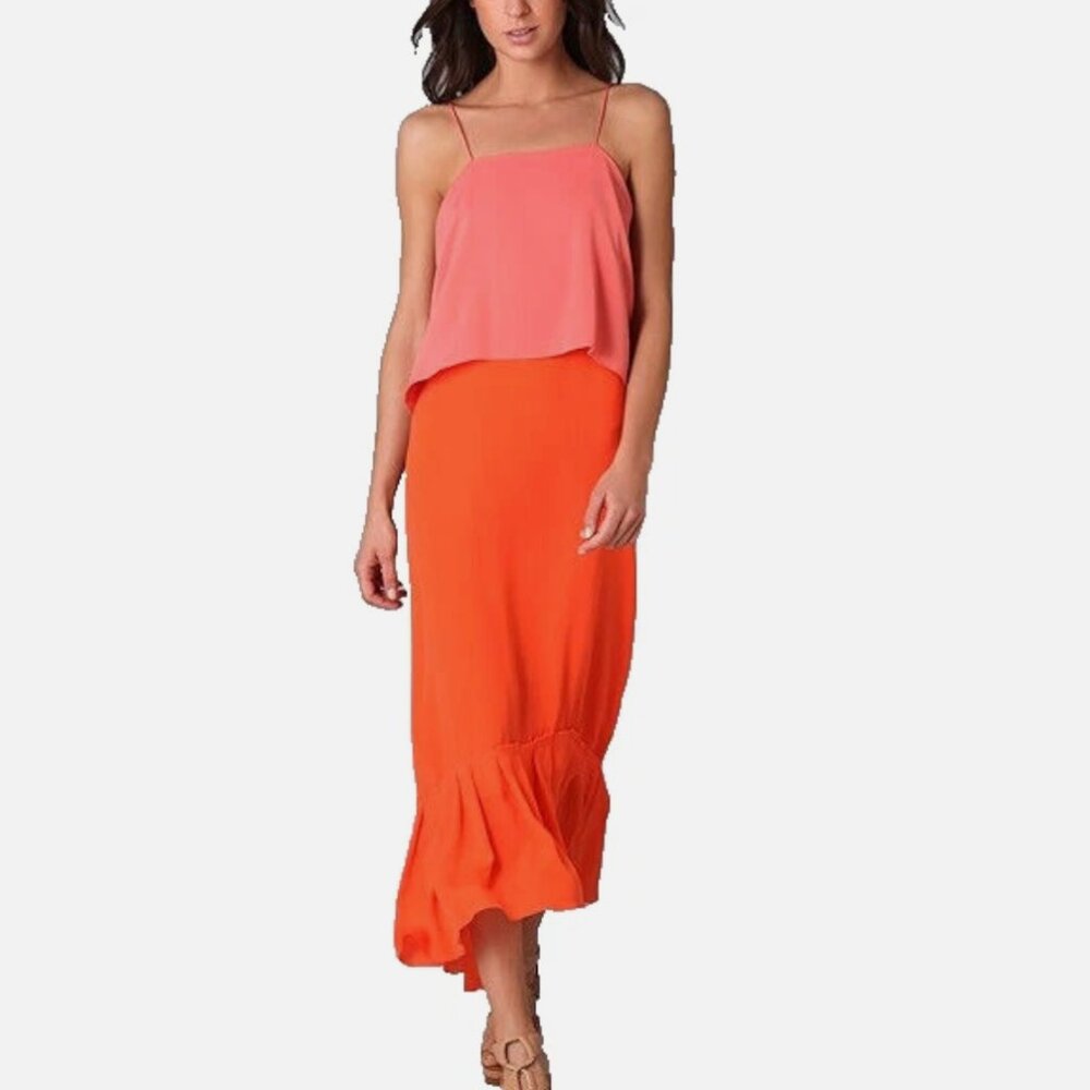 Diane von Furstenberg Elalia 100% Silk Midi Dress Coral Orange Pink XS / 2